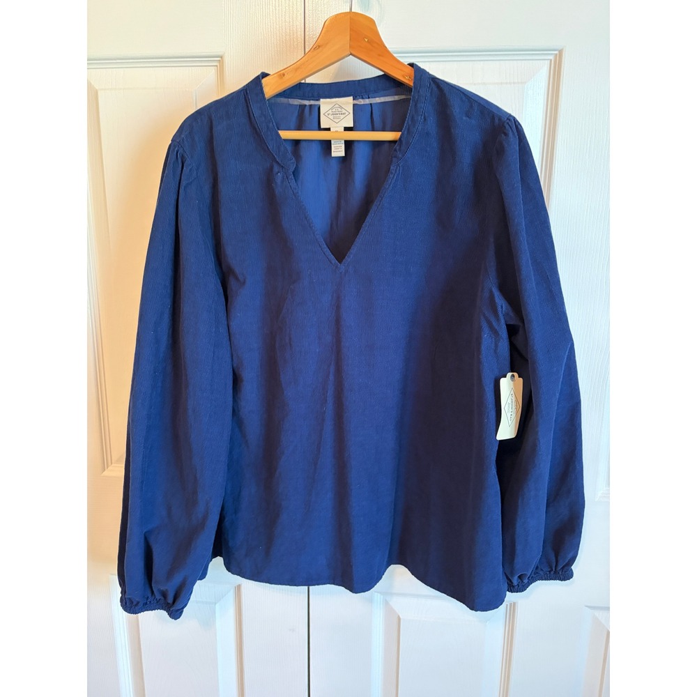 St. John's Bay Women XL Navy Blue Corduroy V-Neck Long Sleeve Blouse NWT